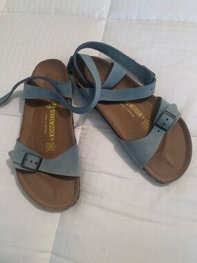 Birkenstock "Yara Samira" Style BLUE Leather Ankle Strap Sandals Size 40 NWOT